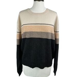 Women's Marine Layer Ivory Charcoal Harper Crewneck Pullover Cashmere Sweater XL